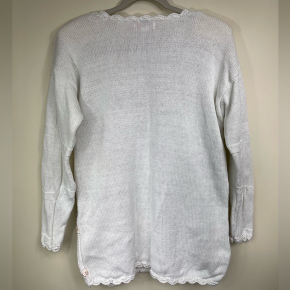 🌸 VTG 🌸Sarah Morgan White Pink Floral Embroidered Beaded Knit Sweater - S - Picture 6 of 10
